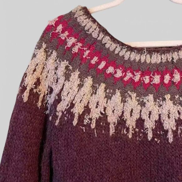 Free People Baltic Fairisle Sweater Berry Comno Wool Alpaca Blend Size XS NWOT - Picture 6 of 14